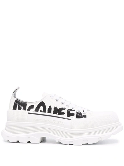 Alexander Mcqueen Tread Slick Canvas Sneakers With Side Logo Print - Atterley In White