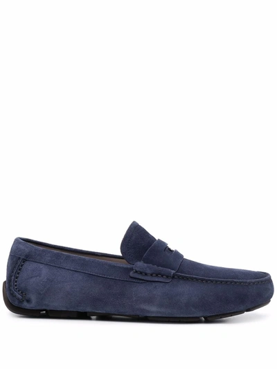 Ferragamo Sf Ornament Driver Loafers In Blue Marine/light Grey