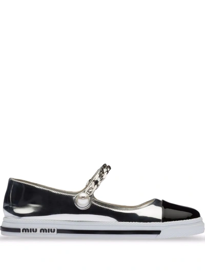 Miu Miu Metallic Two-tone Ballerina Sneakers In Silver/black