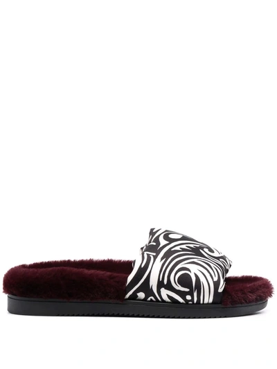 La Doublej Printed-strap Faux-fur Slides In Multi