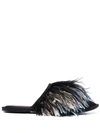 La Doublej Feather-trim Detail Slippers In Schwarz