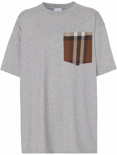 Burberry Oversized Cotton T-shirt With Pocket - Atterley In Grey