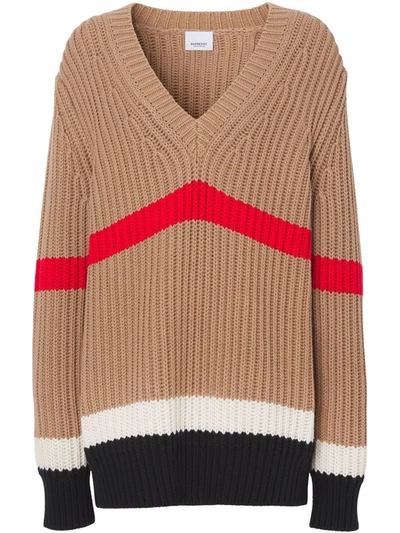 Burberry Icon Stripe Knitted Jumper In Brown