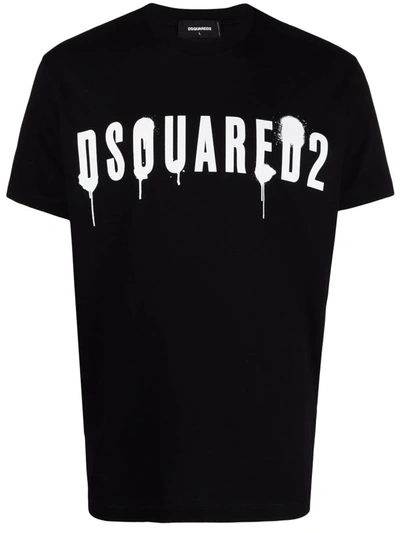 Dsquared2 Graffiti-print Paint Cotton T-shirt In In Schwarz