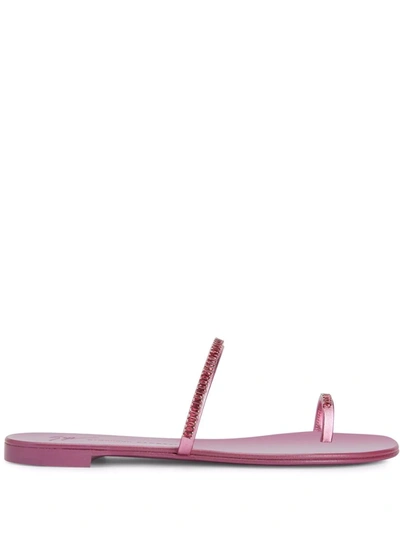 Giuseppe Zanotti Pink Crystall Flat Sandals With Rhinestone Inserts In Silver