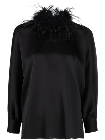 Styland Feather-trim Blouse In Schwarz