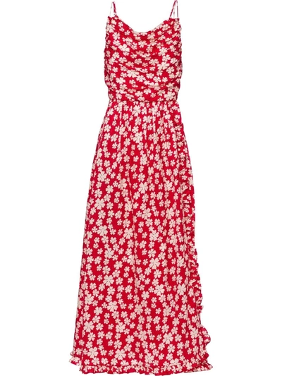 Miu Miu Red/ivory Floral-jacquard-satin Long Dress
