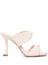 Aquazzura Leather Twist Heel Slide Sandals In Beige