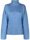 Totême Ribbed Wool And Organic Cotton-blend Turtleneck Sweater In Blau