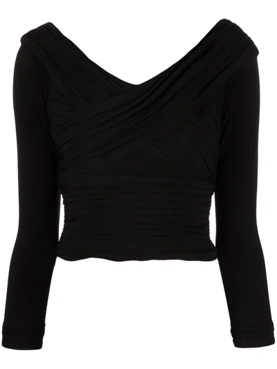 Self-portrait Off-the-shoulder Ruched Stretch-jersey Top In Black