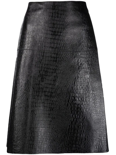 Totême Wrap-front Crocodile-effect Leather Midi Skirt In Black Croco