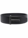 TOM FORD T LOGO-BUCKLE REVERSIBLE LEATHER BELT