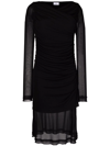 Ferragamo Sheer-panels Draped Midi Dress In Schwarz