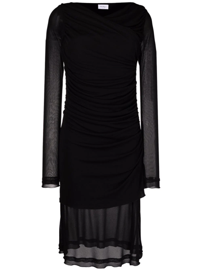 Ferragamo Sheer-panels Draped Midi Dress In Schwarz