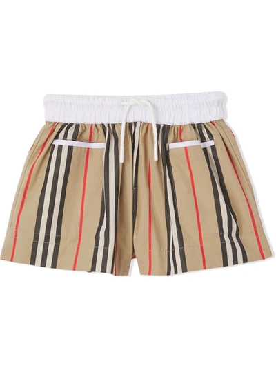 Burberry Babies' Kids' Mini Sybil Icon Stripe Cotton Shorts In Archive Beige Ip