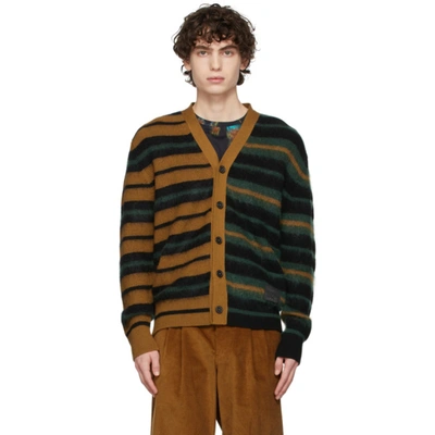 Paul Smith Yellow & Green Brushed Wool Cardigan In Goldy