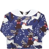 MINI RODINI BLUE BLOUSE FOR BABY GIRL WITH REINDEER AND STARS,2212016160 B