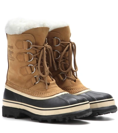 Sorel Caribou Fleece-trimmed Nubuck And Rubber Snow Boots In Buff