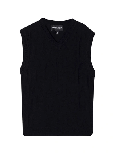 Emporio Armani Kids' Black Vest With No Sleeves, Crew-neck And Straight Hem In Blu