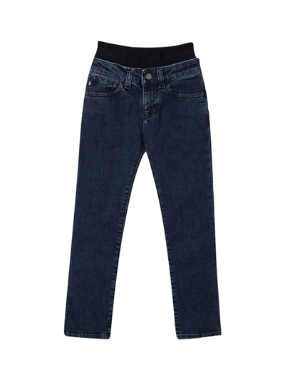Emporio Armani Kids' Blue Jeans With Elastic Waistband And Button Closure In Denim