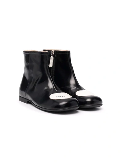 Gucci Kids' Heart Logo Leather Booties In Black