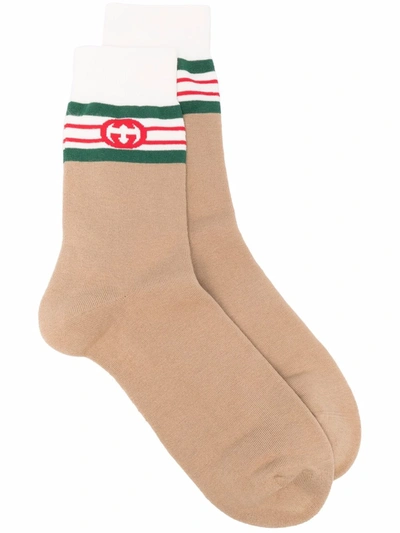 Gucci Web Stripe Socks In Brown