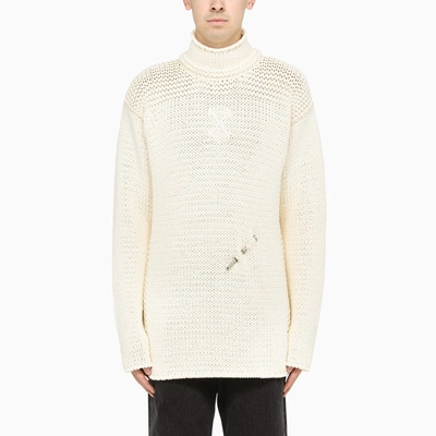 Off-white White Short Cardigan Pullover In Beige