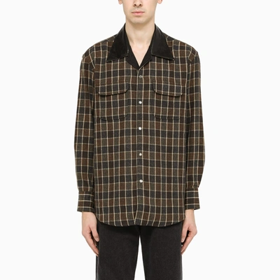 Our Legacy Checked Contrast-collar Shirt In Brown