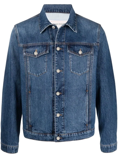 Alexander Mcqueen Logo-embossed Denim Jacket In Blue