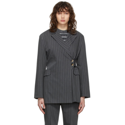 Ganni Stretch Stripe Side Fastening Blazer In Phantom