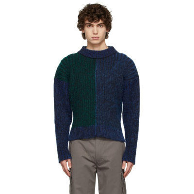 Agr Blue & Green Brushed Crewneck Sweater
