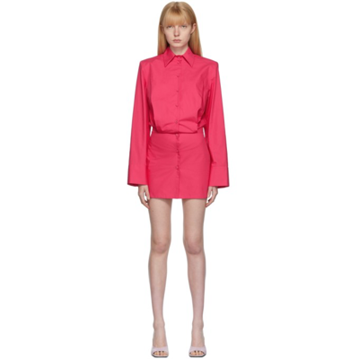 Attico Wide-sleeve Cotton Shirt Dress In Fuchsia