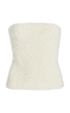 Khaite Charlie Strapless Ribbed Cashmere Top In White