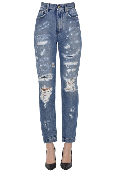 Dolce & Gabbana Distressed High-rise Skinny Jeans In Blue