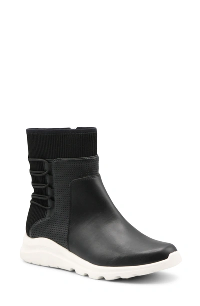Adrienne Vittadini Tabby Perforated Strap Shaft Sock Boot In Black Knit