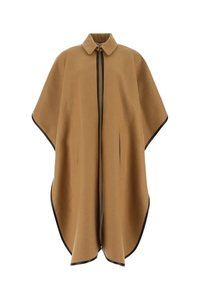 Saint Laurent Leather-trimmed Cashmere And Wool Cape In Brown,black