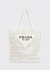 Prada Bicolor Woven Logo Shopper Tote Bag In Bianco