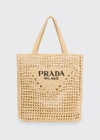 Prada Bicolor Woven Logo Shopper Tote Bag In Naturale