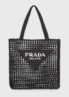 Prada Bicolor Woven Logo Shopper Tote Bag In Nero