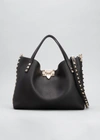 Valentino Rockstud Calfskin Small Tote Bag In 44a Nero Rose Qua