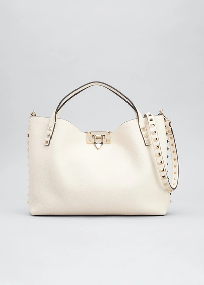 Valentino Garavani Rockstud Calfskin Small Tote Bag In Dbm Light Ivory R