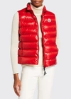 Moncler Ghany Shiny Quilted Puffer Vest In Red