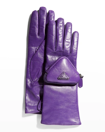 Prada Purple Gloves With Applied Pocket In F0106 Ciclamino