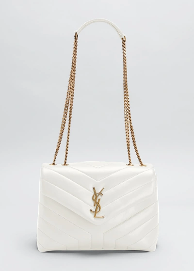 Saint Laurent Loulou Small Matelasse Calfskin Flap-top Shoulder Bag In White