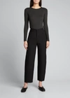 Majestic Soft Touch Flat-edge Long-sleeve Crewneck Top In Celeste