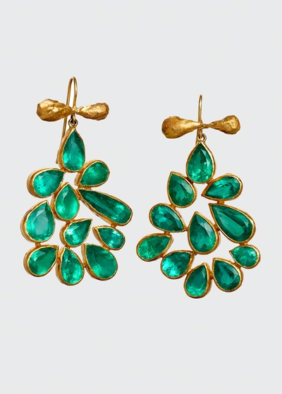 Judy Geib Colombian Emerald Pear-shaped 18k And 22k Gold Earrings In Multi
