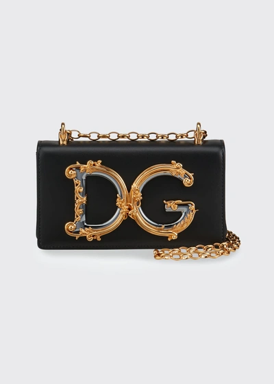 Dolce & Gabbana Barocco Leather Shoulder Bag In Black