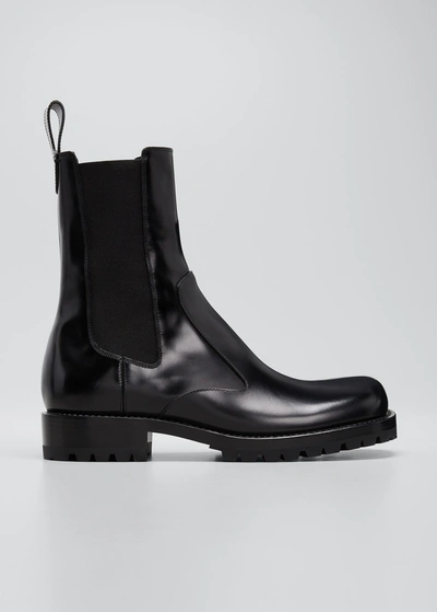 Dries Van Noten Men's Square-toe Leather Chelsea Boots In Black