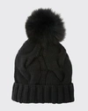 Loro Piana Cashmere Chunky Knit Beanie Hat W/ Fur Pompom In Winter Rose