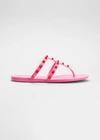 Valentino Rockstud Tonal Summer Thong Sandals In Pink/red